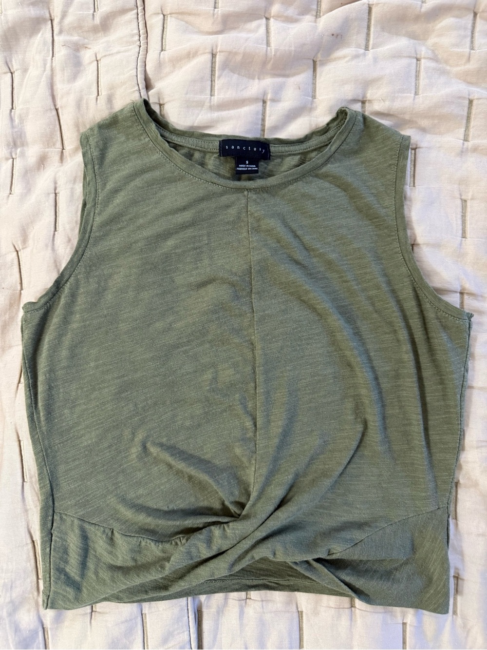 Sanctuary Green Twist Front Sleeveless Cropped Knit Tank Top Regular Fit Sz S